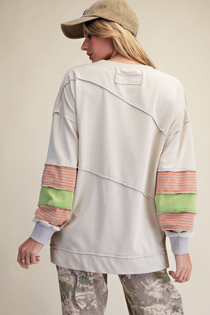 Khaki Color Block Sleeve Top Plus