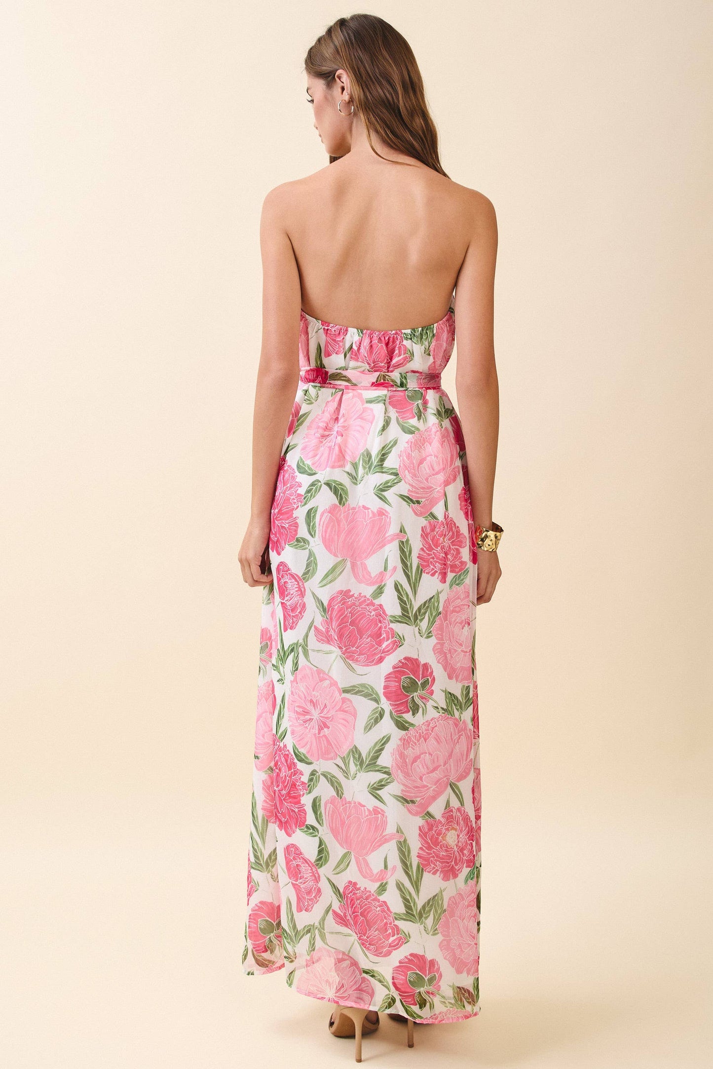 Strapless Floral Print Maxi