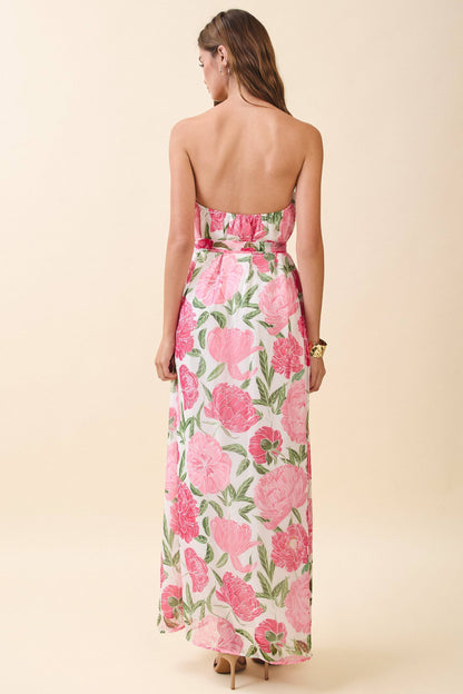 Strapless Floral Print Maxi