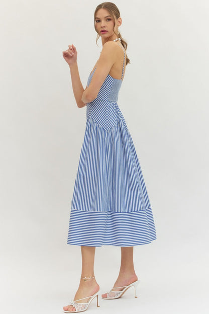 Blue Striped Midi Dress
