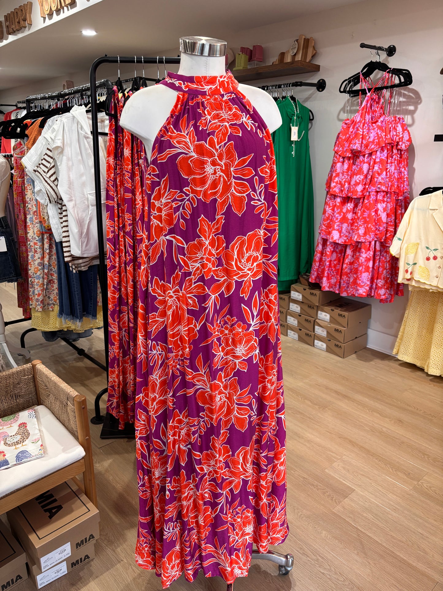 Plum Florals High Neck Dress