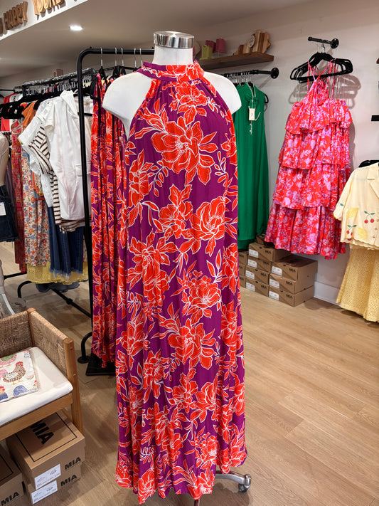 Plum Florals High Neck Dress