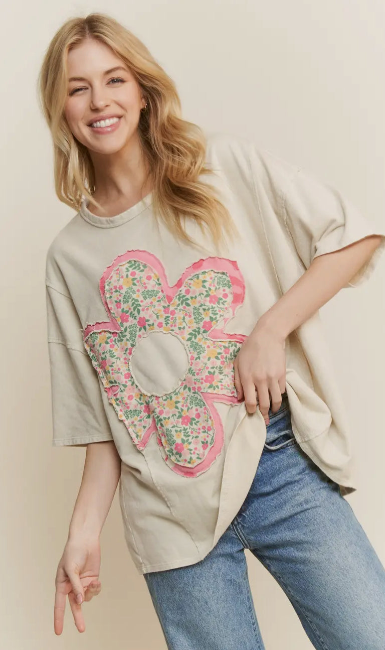 Natural Flower Power Patched Shirt