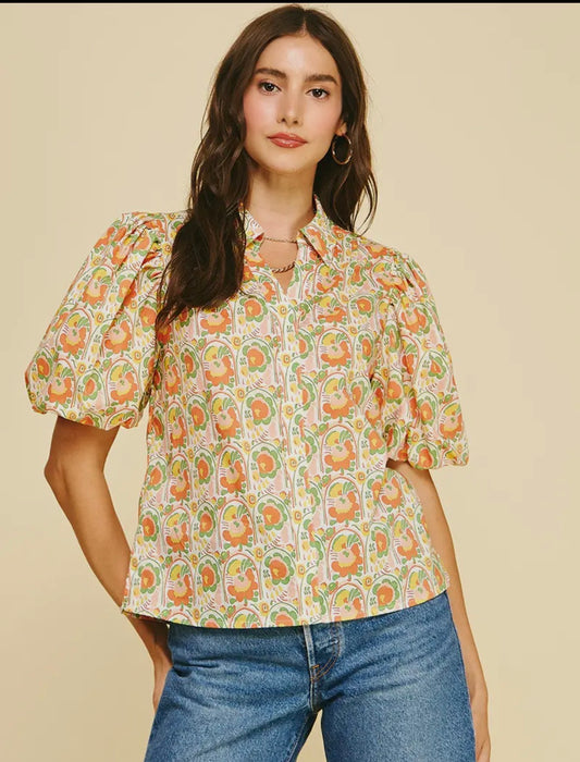 Spring Floral Puff Sleeve Blouse
