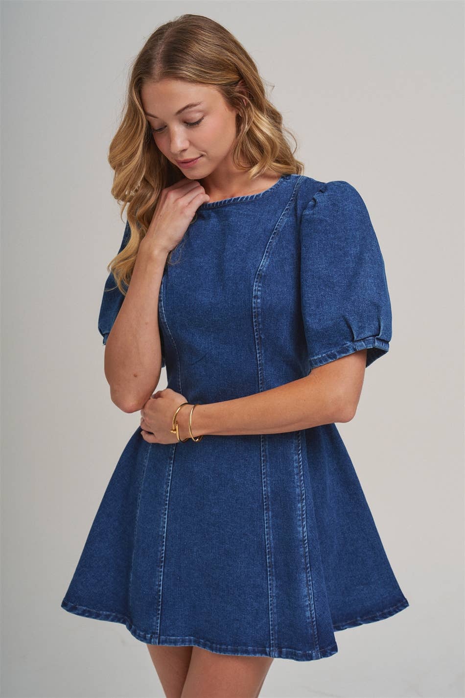 Puff Sleeve Denim Dress
