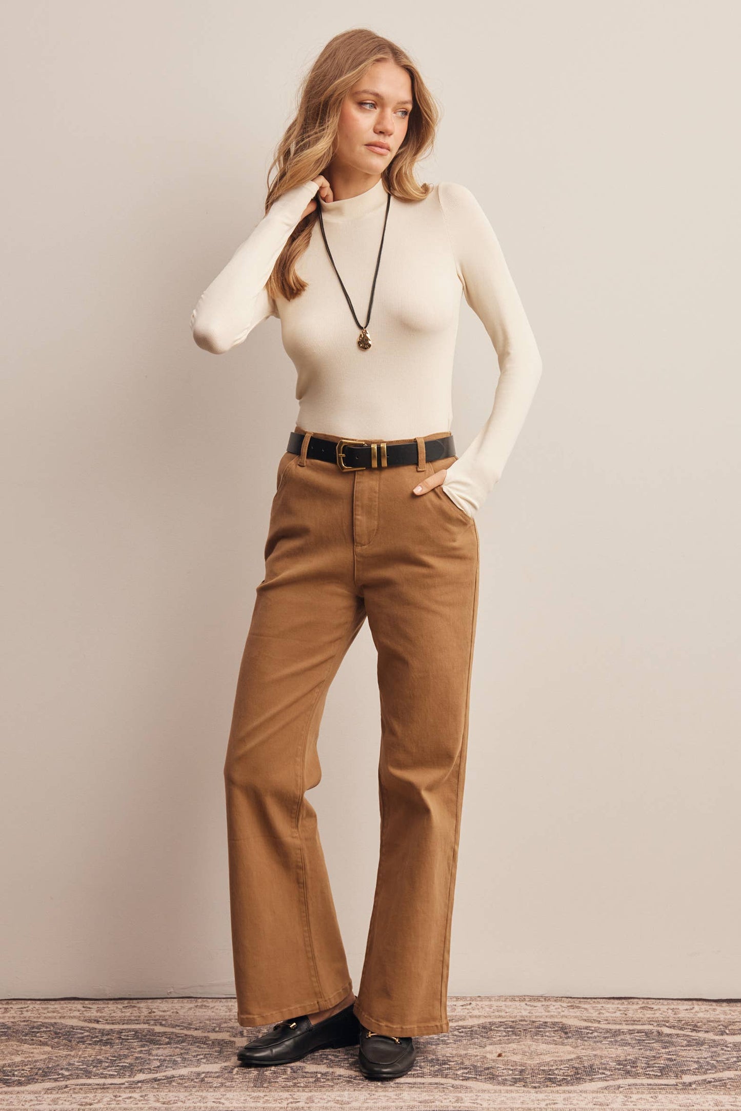 Stretch Ribbed Mock Neck Top