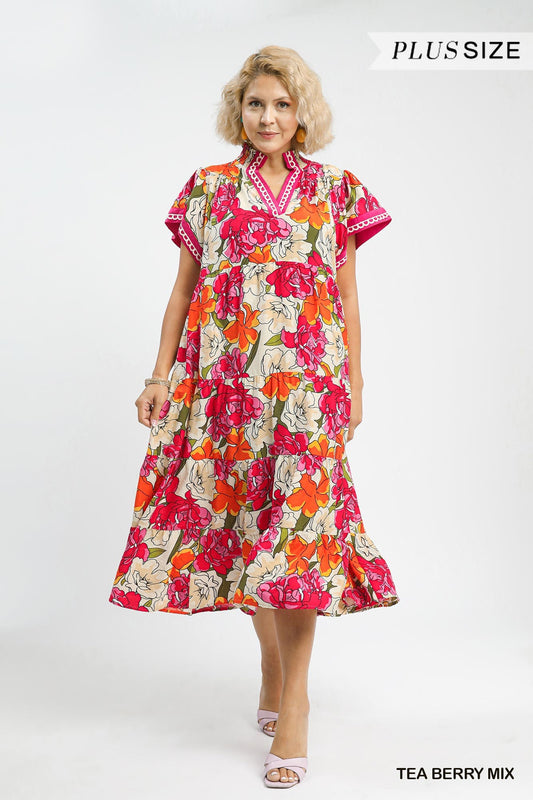 Bold Floral Midi Dress - Plus