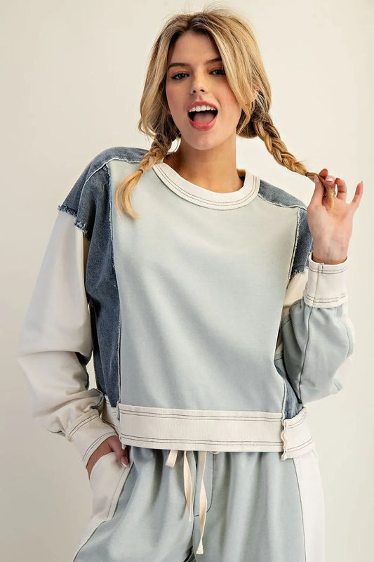 Frayed Color Block Pullover