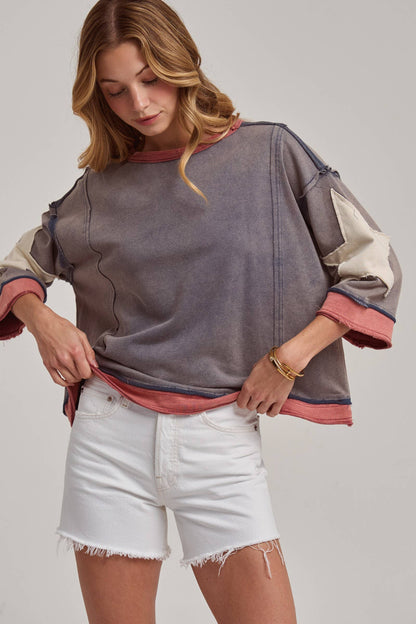 Star Sleeve Mineral Wash Top