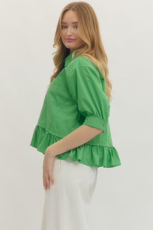 Kelly Green Ruffle Hem Top