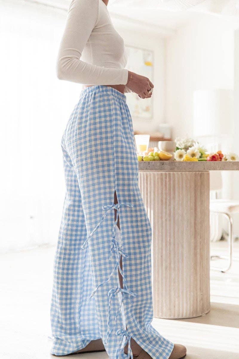 Gingham Bow Side Split Pants