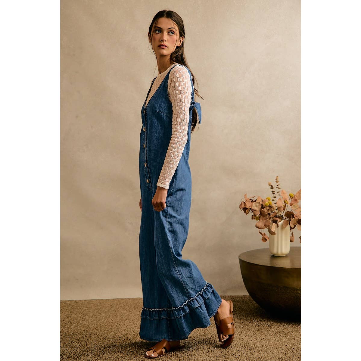 Denim Ruffle Leg Romper