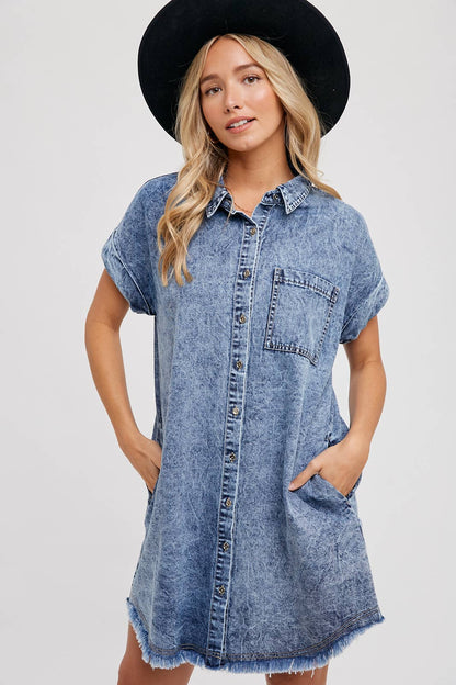 Frayed Hem Denim Dress