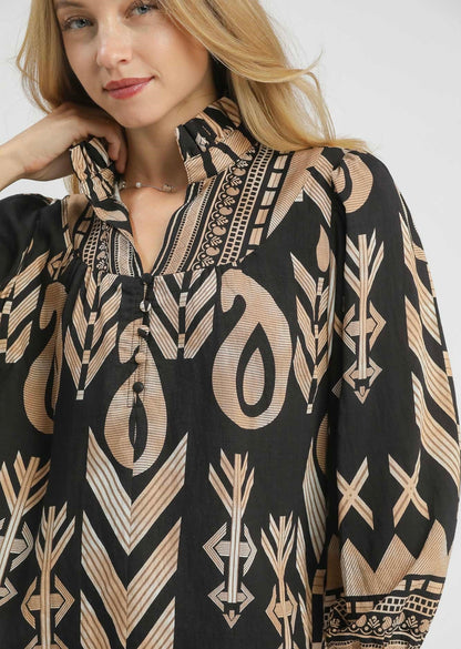 Neutral Boho Printed Blouse