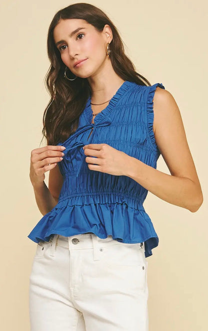 So Summer Tie Detailed Smocked Top