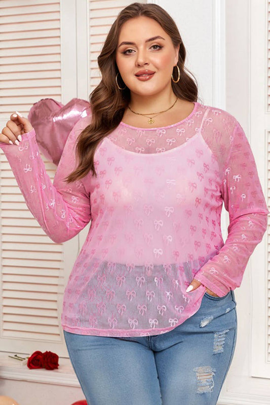 Pink Bow Mesh Top - Plus