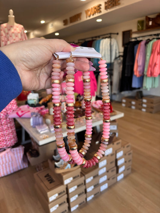 Statement Wide Beaded Necklace - Pink Tones