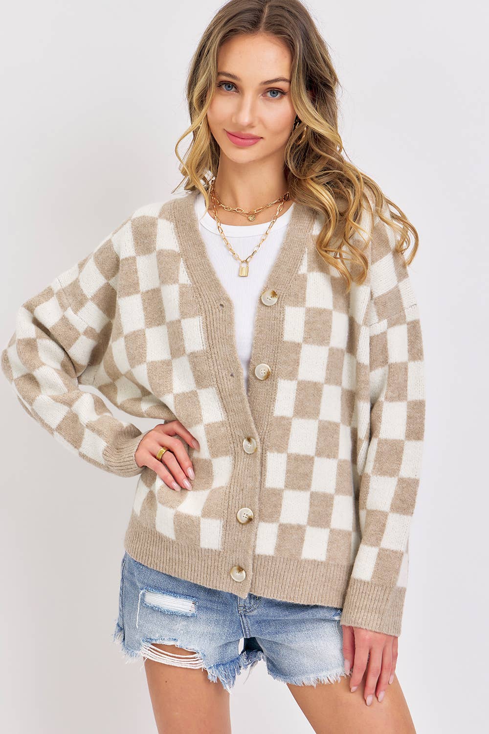 Everyday Cardigan | Beige Checkered