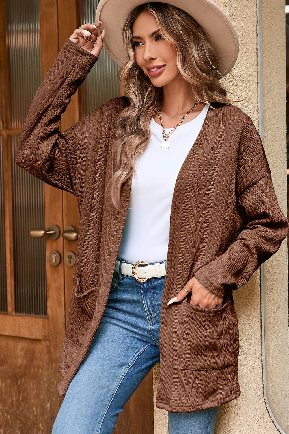 Textured Knit Cardigan | Coffee