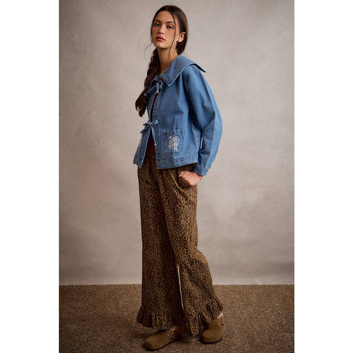 Lacey Leopard Ruffle Hem Pants