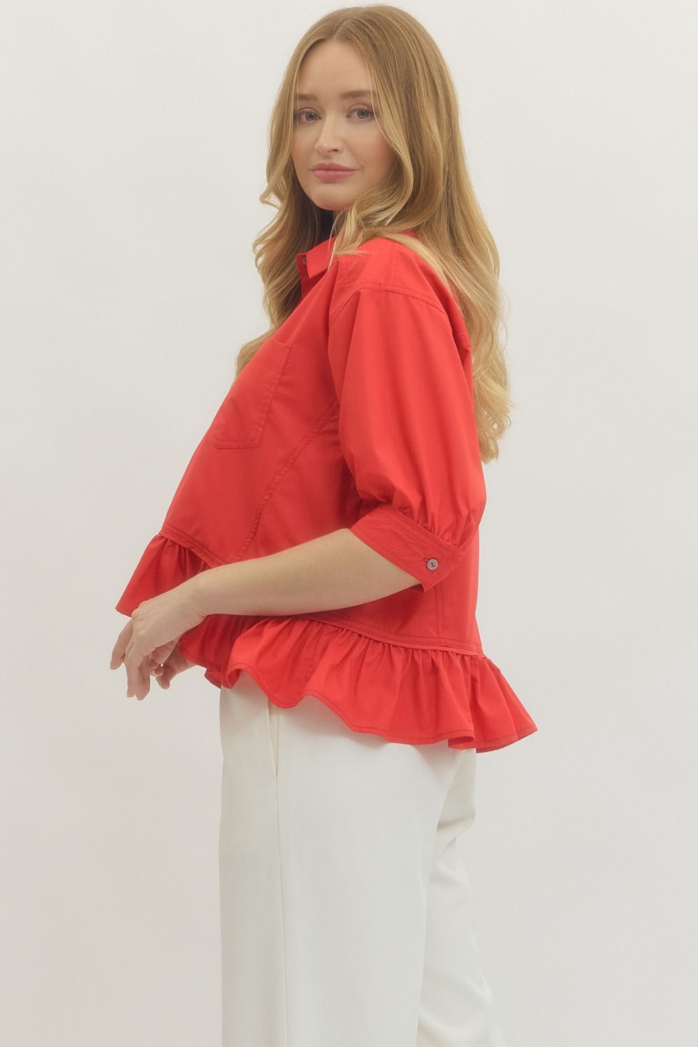 Classic Red Ruffle Hem Top