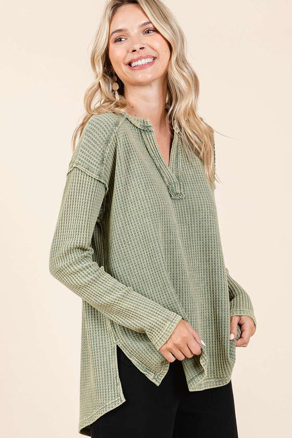 Oh So Cozy Waffle Knit V Neck