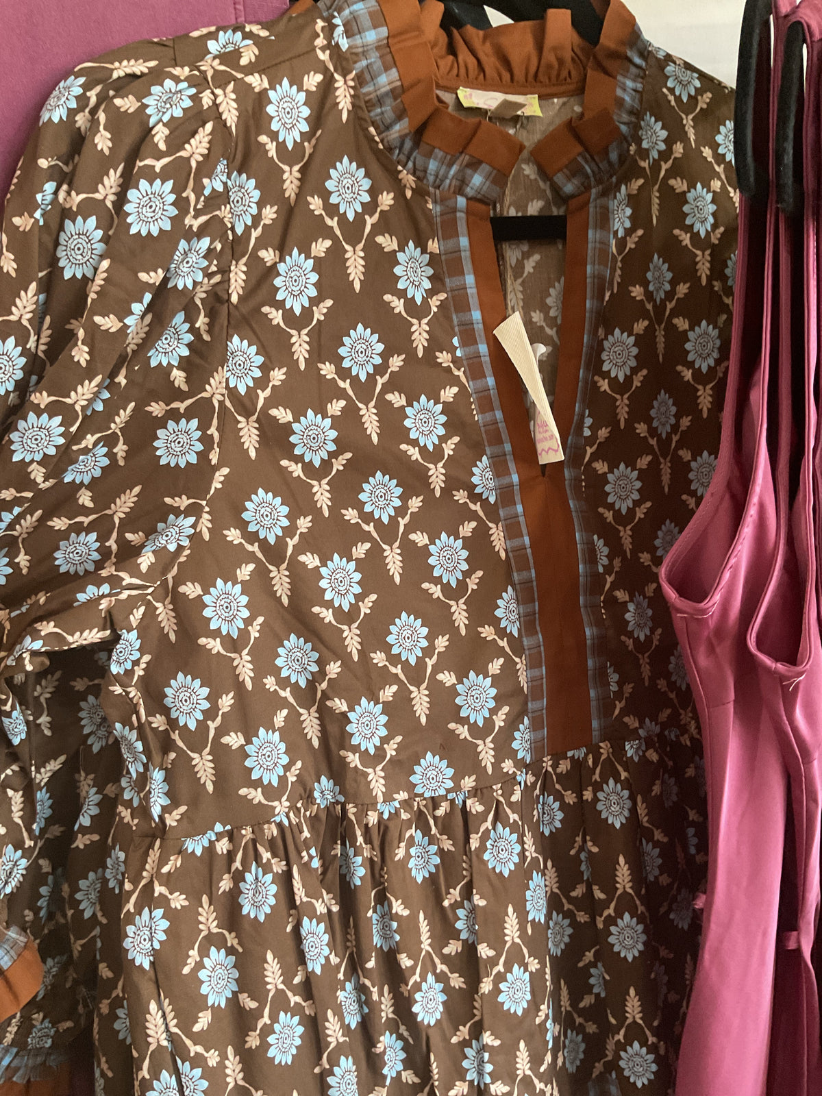 Brown + Blue Floral Poplin Dress