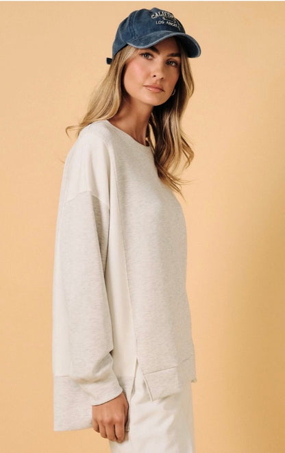 Oversized Grey+ White Color Block Top