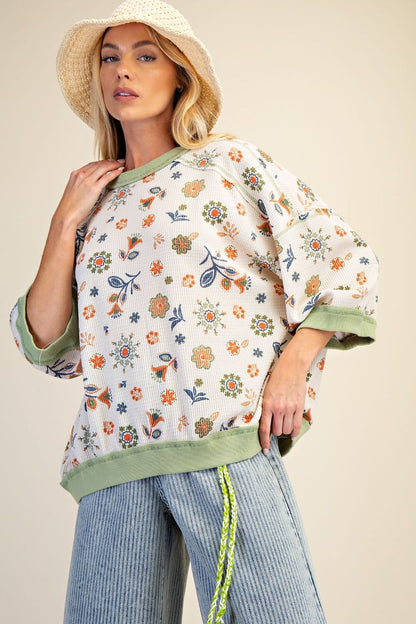Spring Florals Waffle Knit Top - Plus