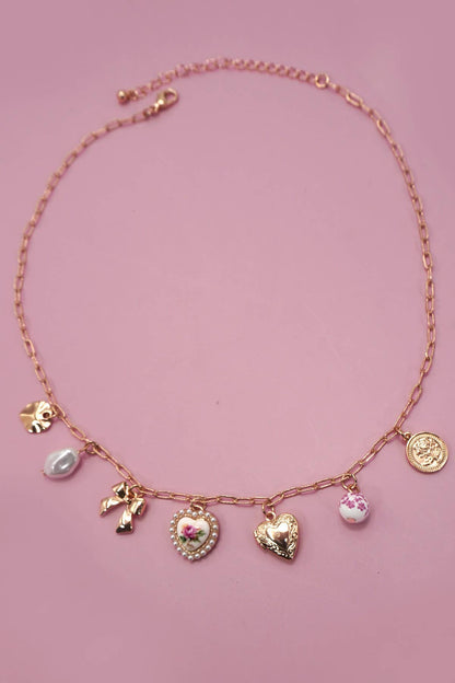 Pink Porcelain Charm Necklace