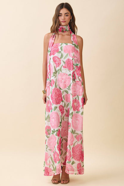 Strapless Floral Print Maxi