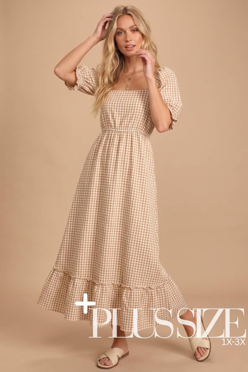 Gingham Puff Sleeve Maxi Plus