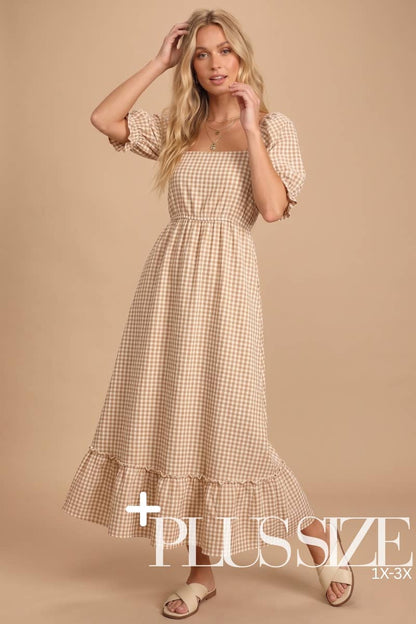 Gingham Puff Sleeve Maxi Plus