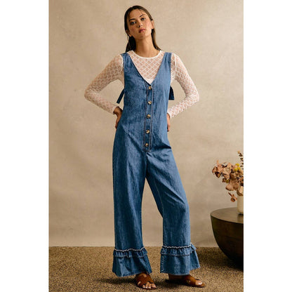 Denim Ruffle Leg Romper
