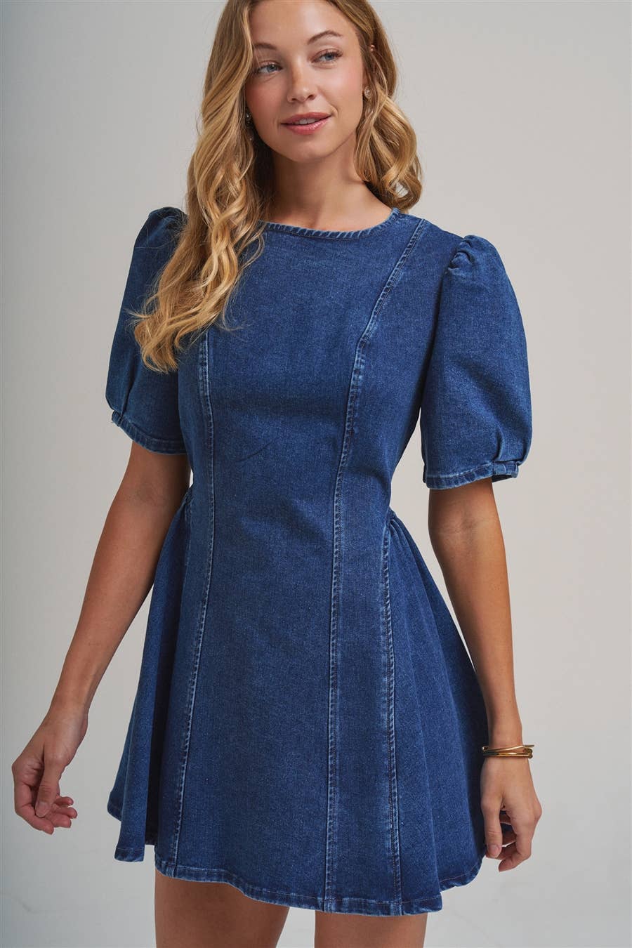 Puff Sleeve Denim Dress