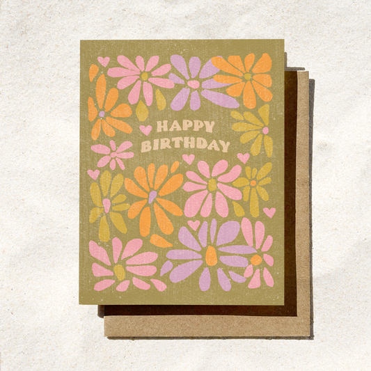 Happy Birthday Retro Flower Card