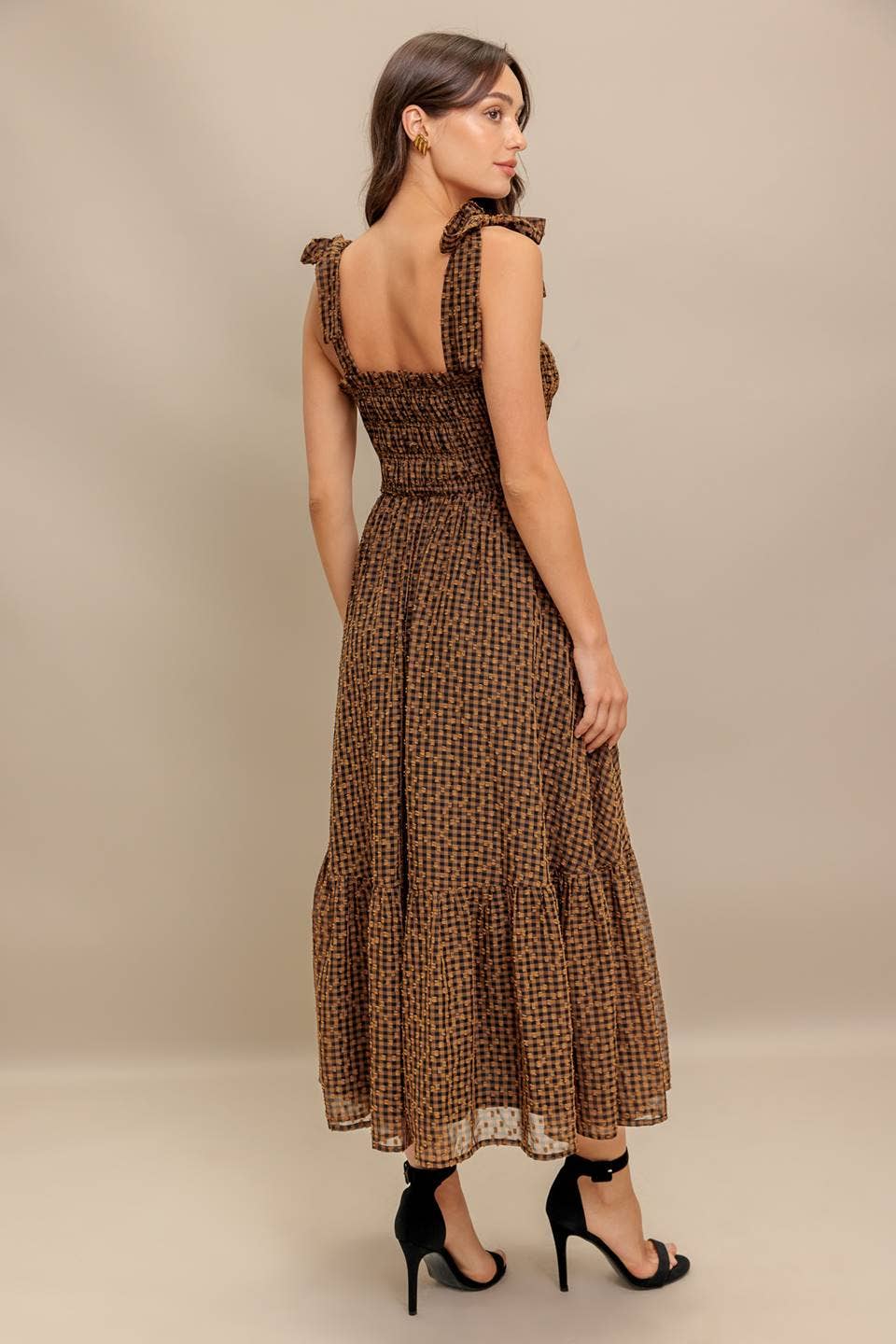 Autumn Smocked Gingham Midi Dress