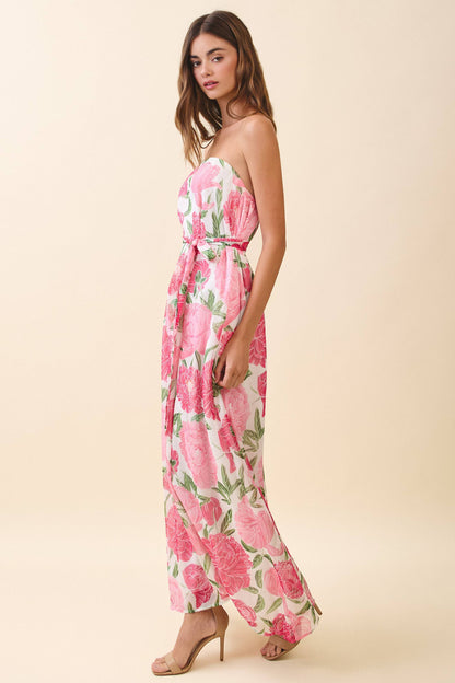 Strapless Floral Print Maxi