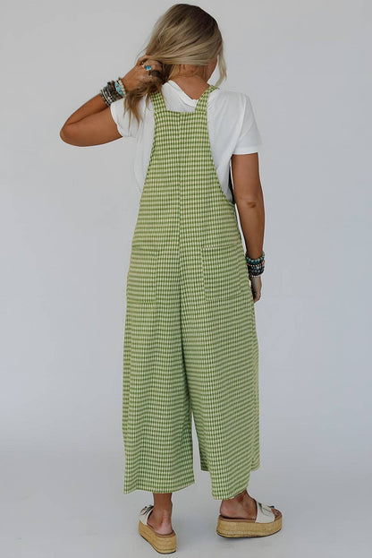 Green Gingham Wide Leg Overalls