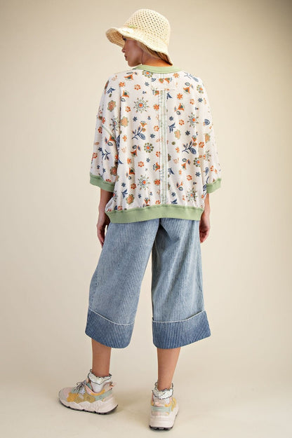 Spring Florals Waffle Knit Top - Plus