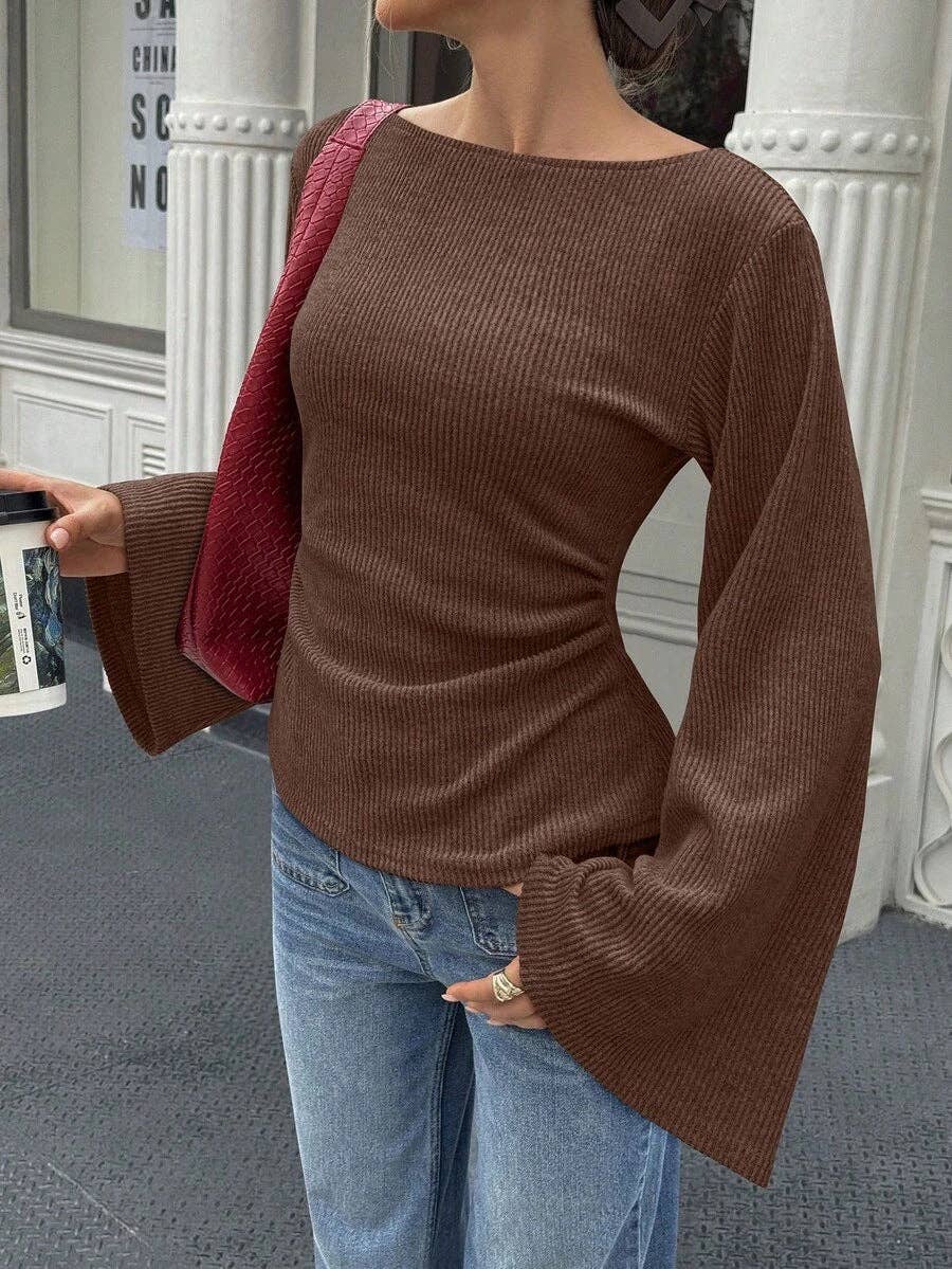 Bell Sleeve Ribbed Knit Top