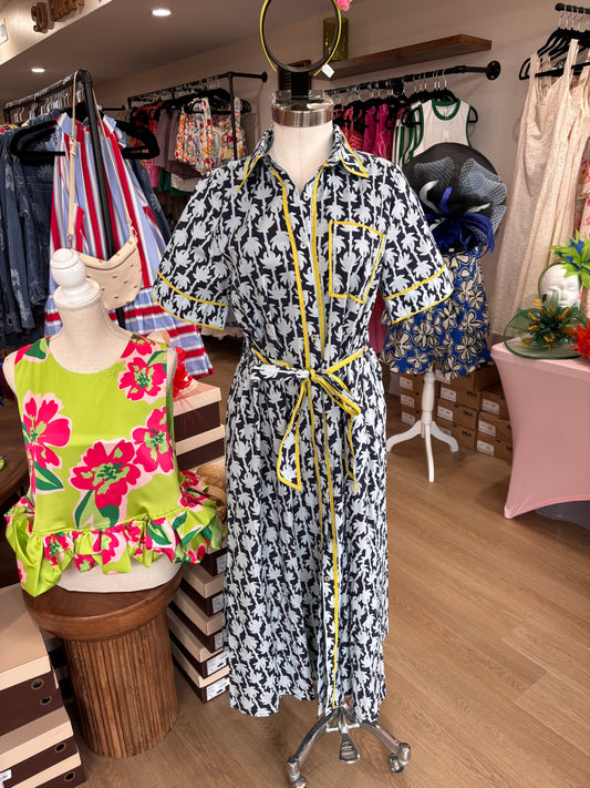 Navy Botanical Printed Midi