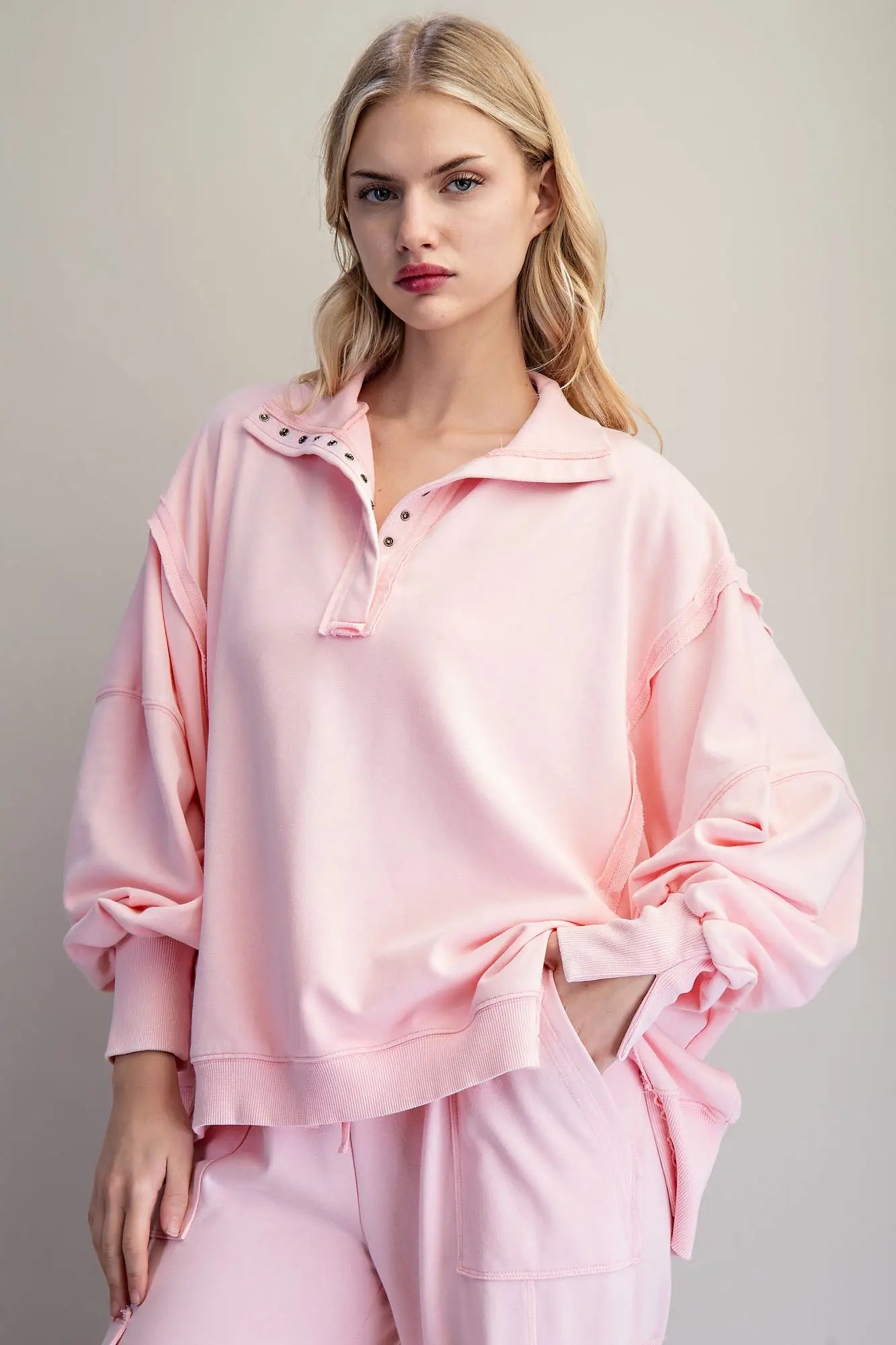 Washed Long Sleeve Pullover - Pink