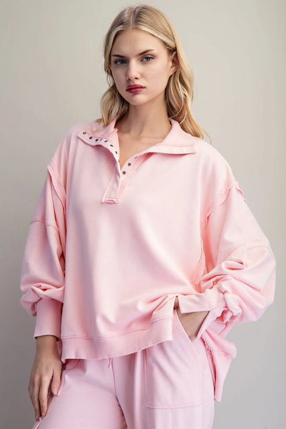 Washed Long Sleeve Pullover - Pink