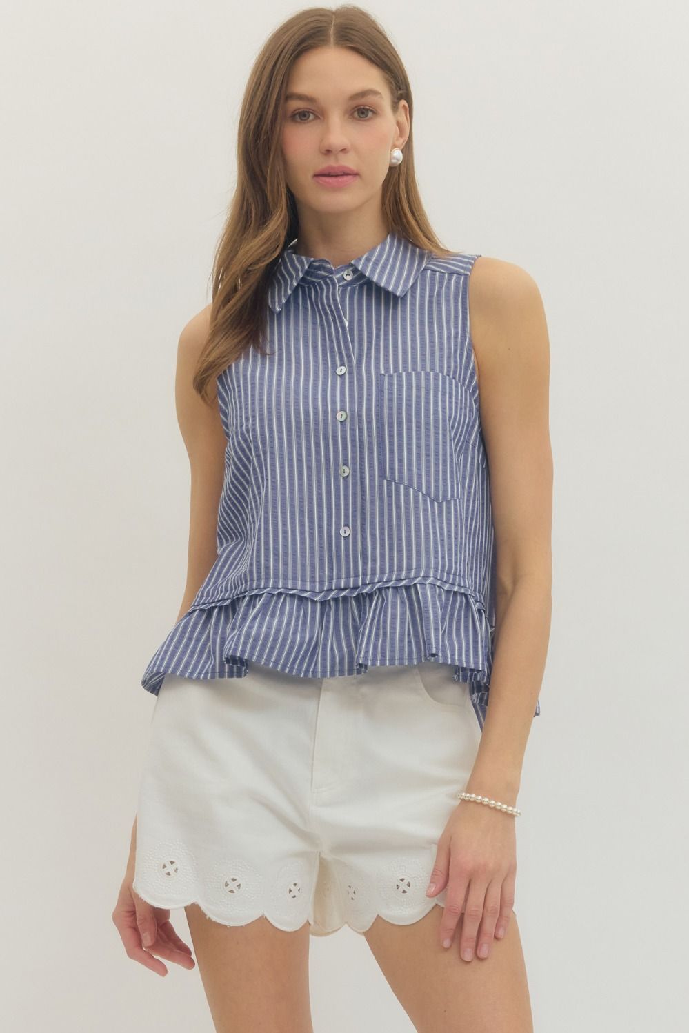 Striped Sleeveless Ruffle Hem Top