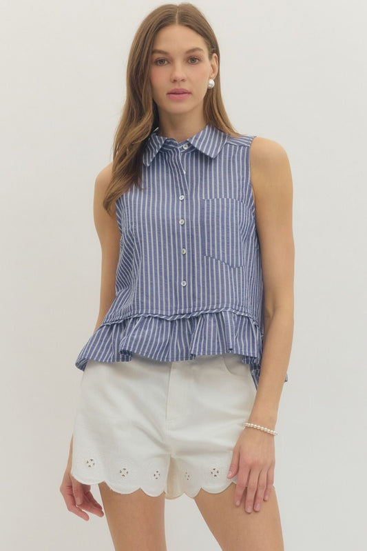 Striped Sleeveless Ruffle Hem Top