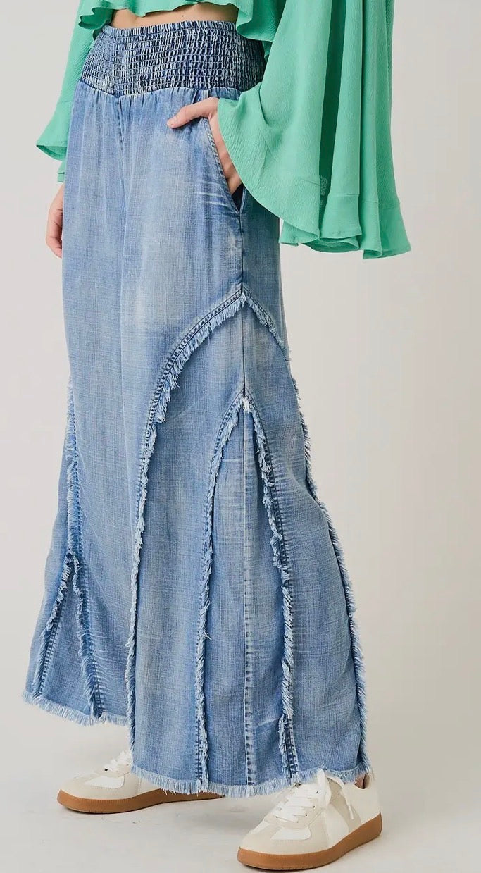 Distressed Chambray Pants