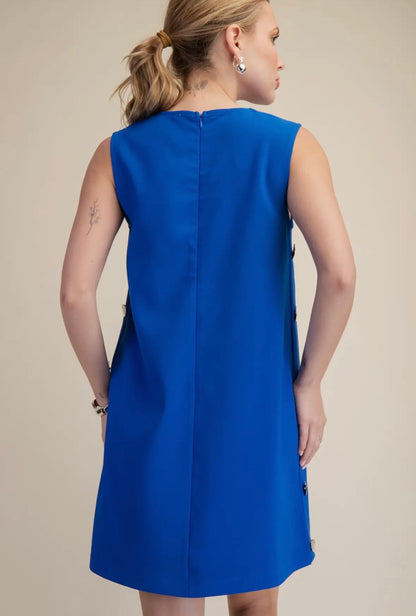 Royal Side Button Mini Shift Dress