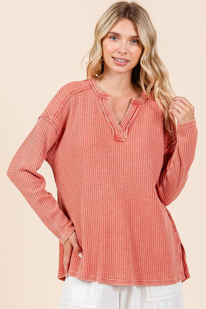 Oh So Cozy Waffle Knit V Neck