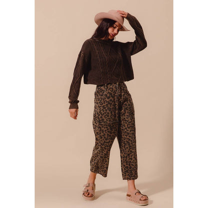 Leopard Mid Rise Barrel Pants